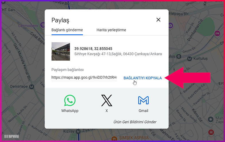 adres qr kodu oluşturma - Bağlantıyı Kopyala Seçeneği