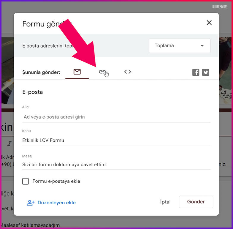 Google Forma Karekod Oluşturma - Şununla Gönder Seçeneği