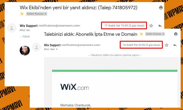 Hazır Web Sitesi Wix Destek Talebi Geri Dönüş Zamanı