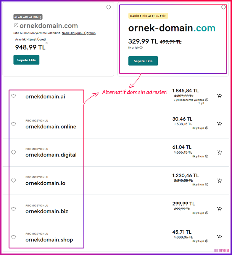 Domain Adı Satın Alma - Satın Alınabilir Alternatif Domain Adresleri