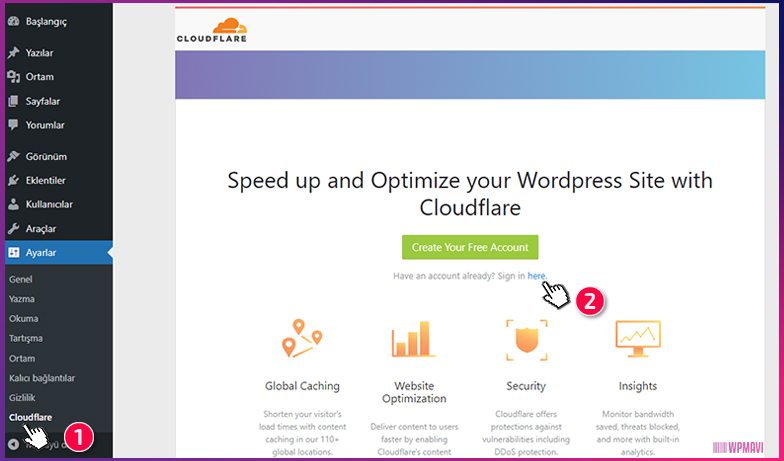 WordPress Siteye CloudFlare Bağlama - CloudFlare Eklentisi Here